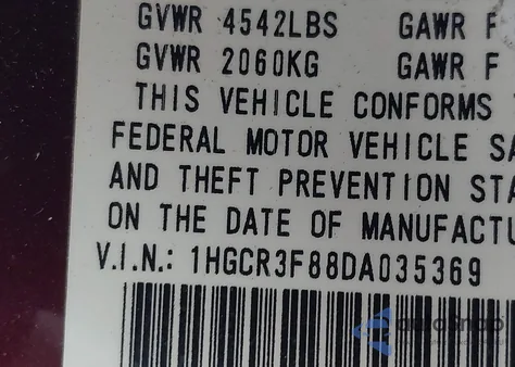 2013 Honda Accord Ex-L V-6 z USA, uszkodzony, nr VIN 1HGCR3F88DA035369